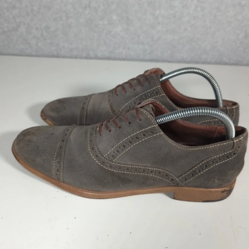 Aston Grey Crocket Oxford Suede‎ Dress Shoes Gray Cap Toe Lace Up Men's Sz 8